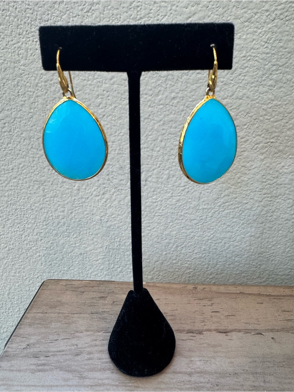 Stella & Dot Bright Turquoise Teardrop Earrings with Gold Trim